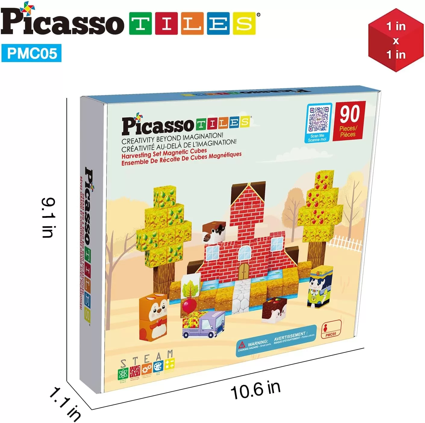 imagePicasso Cubes 1 Fall Autumn Harvest Theme Magnetic Blocks Build Cubes 90 Piece Magnet Tile Construction Building Block Set Sensory Toy Early Education STEM Learning Children Age 3 Boy Girl PMC05Autumn Harvest