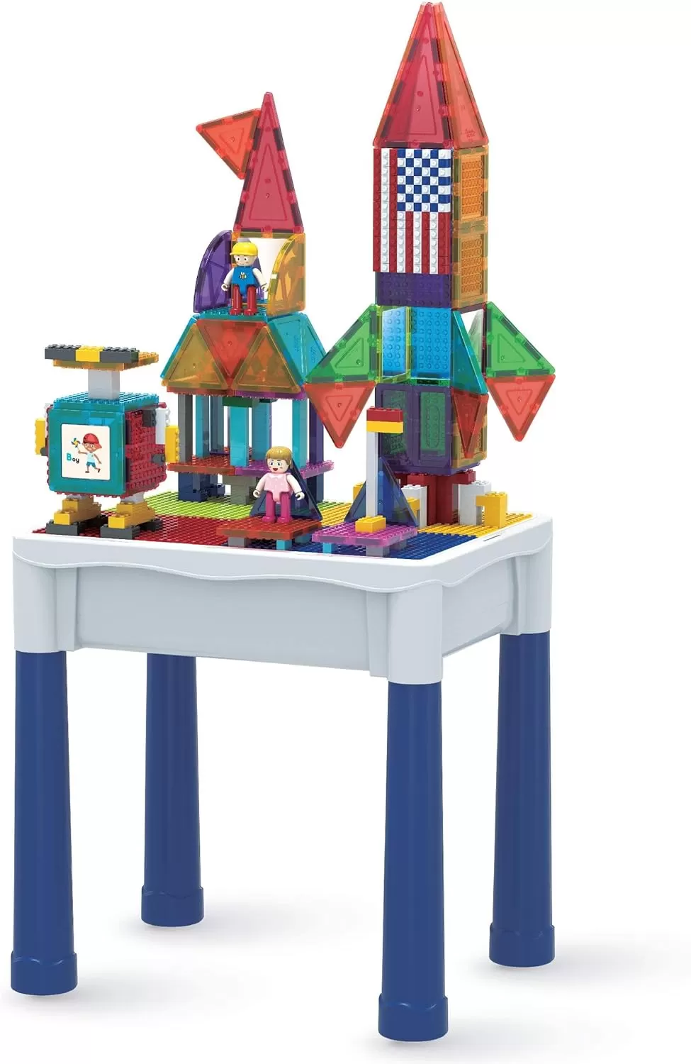 imagePicassoTiles Kids Activity Center Play Table ampamp Study Desk Set Sandbox Water Tight Container Storage Allin1 STEM Toy Kit Playset with 331pc Dual Size Building Bricks Construction Blocks Marble Run316 PCs Magnetic TilesBrickWater Container