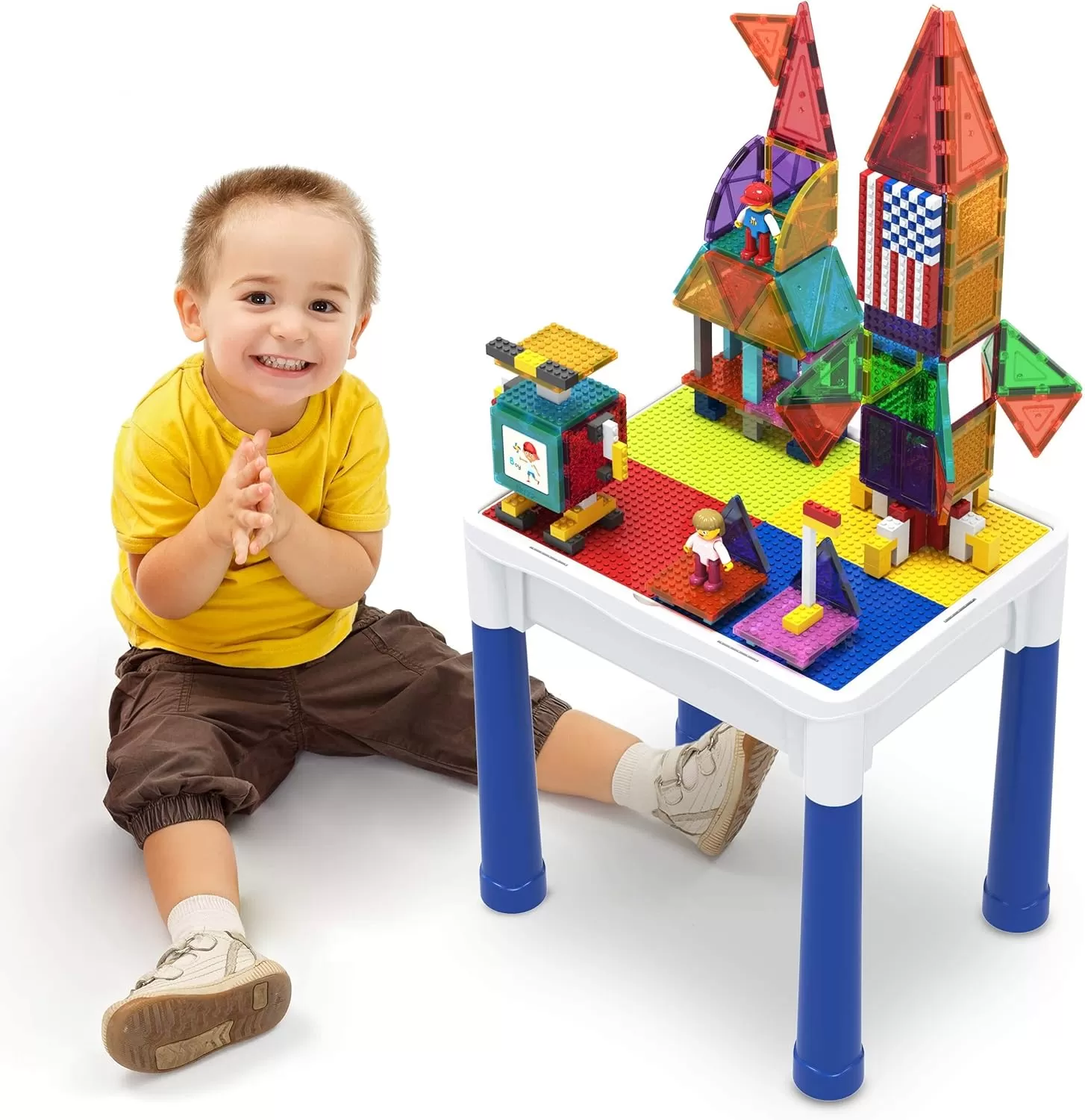 imagePicassoTiles Kids Activity Center Play Table ampamp Study Desk Set Sandbox Water Tight Container Storage Allin1 STEM Toy Kit Playset with 331pc Dual Size Building Bricks Construction Blocks Marble Run316 PCs Magnetic TilesBrickWater Container