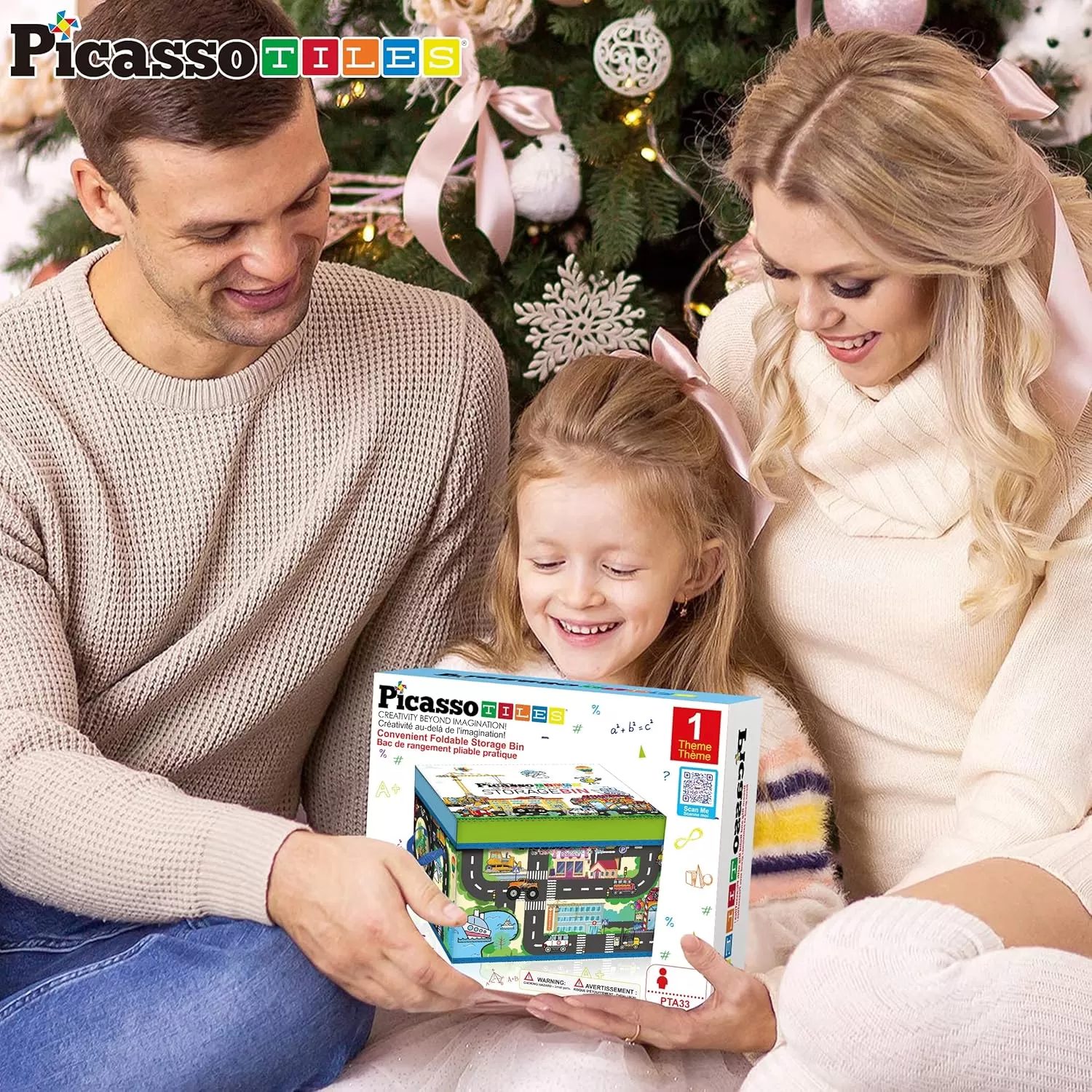 imagePicassoTiles Magnet Tile Toy Organizer Foldable City Theme Storage Bin Box with Lid and Handles Magnetic Tiles Building Blocks STEM Educational Pretend Play Playroom Toys Toddler Kids Ages 3 Up PTA33Foldable City Theme