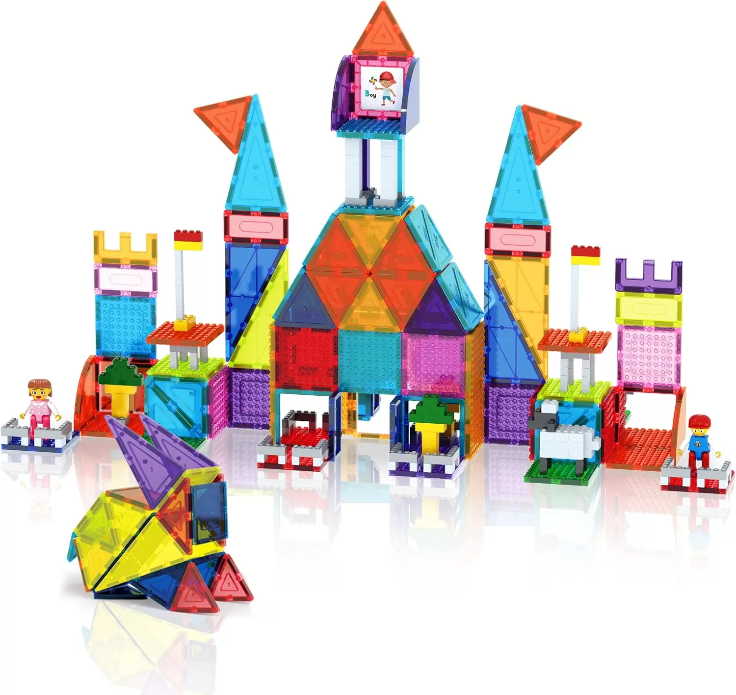 imagePicassoTiles Magnetic Brick Tiles STEM Creative Magnetic Tiles Building Block Set Building Brick Construction Toy Socket Spikes Toys Accessory Educational Imaginative Learning Kit Stacking Set353pc