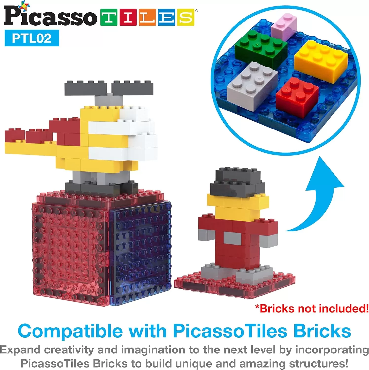 imagePicassoTiles Magnetic Brick Tiles STEM Creative Magnetic Tiles Building Block Set Building Brick Construction Toy Socket Spikes Toys Accessory Educational Imaginative Learning Kit Stacking Set12pc addon2