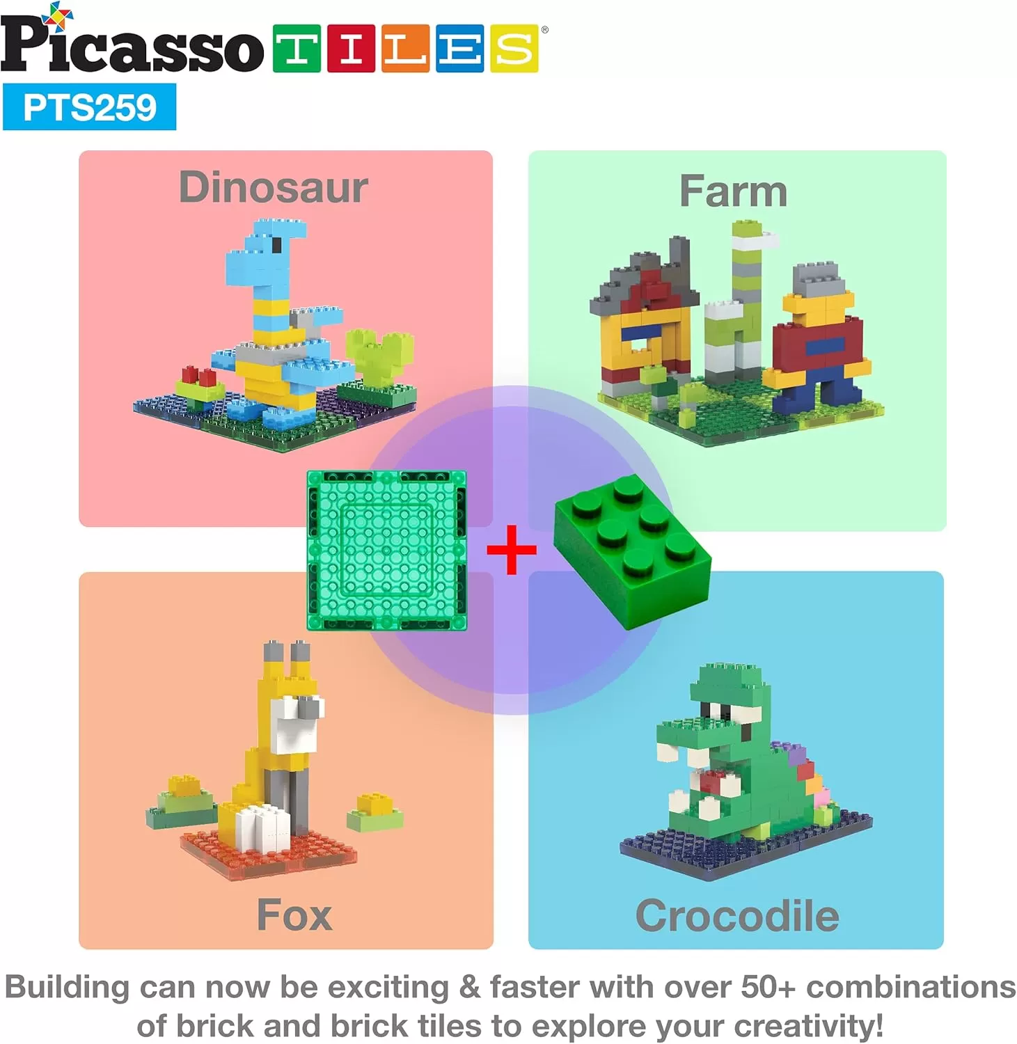 imagePicassoTiles Magnetic Brick Tiles STEM Creative Magnetic Tiles Building Block Set Building Brick Construction Toy Socket Spikes Toys Accessory Educational Imaginative Learning Kit Stacking Set259pc