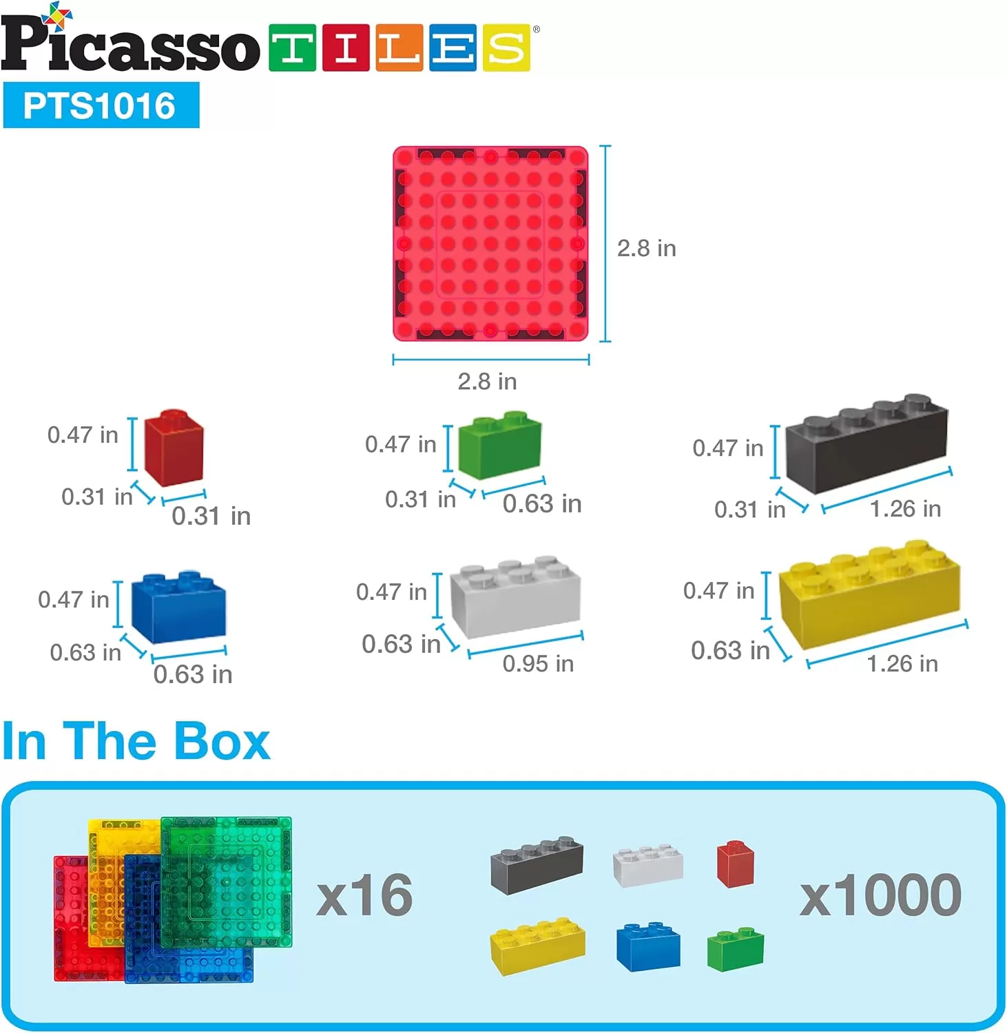 imagePicassoTiles Magnetic Brick Tiles STEM Creative Magnetic Tiles Building Block Set Building Brick Construction Toy Socket Spikes Toys Accessory Educational Imaginative Learning Kit Stacking Set1016pc