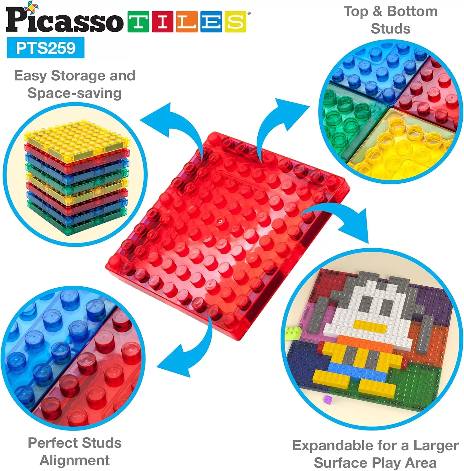 imagePicassoTiles Magnetic Brick Tiles STEM Creative Magnetic Tiles Building Block Set Building Brick Construction Toy Socket Spikes Toys Accessory Educational Imaginative Learning Kit Stacking Set259pc