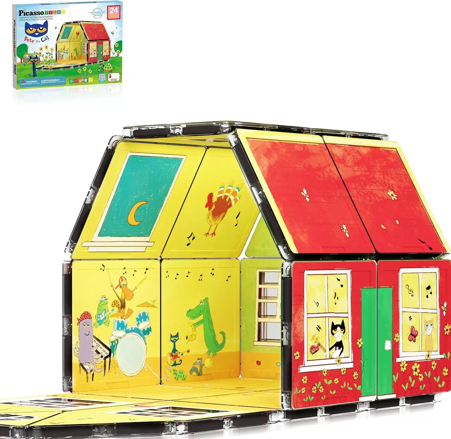 imagePicassoTiles Magnetic Tiles Pete The Cat Home Theme Building Blocks Double Sided Printing Toddler Magnet Toys Education STEM Learning Kit Construction Brain Development Preschool Kid Game Boy Girl 3