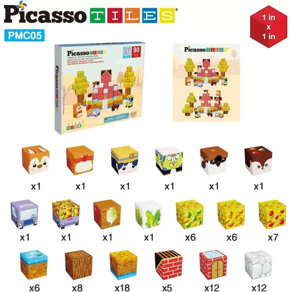 imagePicasso Cubes 1 Fall Autumn Harvest Theme Magnetic Blocks Build Cubes 90 Piece Magnet Tile Construction Building Block Set Sensory Toy Early Education STEM Learning Children Age 3 Boy Girl PMC05Autumn Harvest