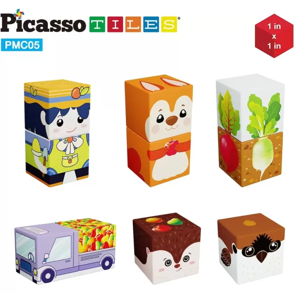imagePicasso Cubes 1 Fall Autumn Harvest Theme Magnetic Blocks Build Cubes 90 Piece Magnet Tile Construction Building Block Set Sensory Toy Early Education STEM Learning Children Age 3 Boy Girl PMC05Autumn Harvest