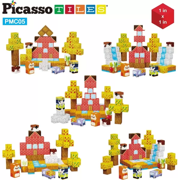 imagePicasso Cubes 1 Fall Autumn Harvest Theme Magnetic Blocks Build Cubes 90 Piece Magnet Tile Construction Building Block Set Sensory Toy Early Education STEM Learning Children Age 3 Boy Girl PMC05Autumn Harvest