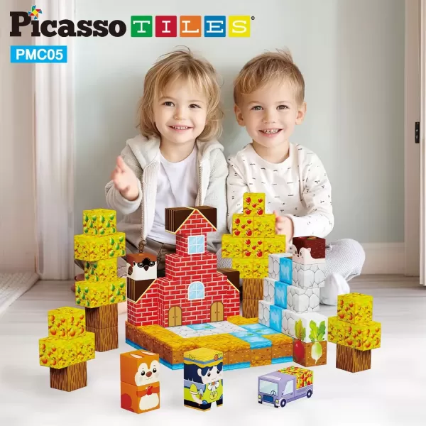 imagePicasso Cubes 1 Fall Autumn Harvest Theme Magnetic Blocks Build Cubes 90 Piece Magnet Tile Construction Building Block Set Sensory Toy Early Education STEM Learning Children Age 3 Boy Girl PMC05Autumn Harvest