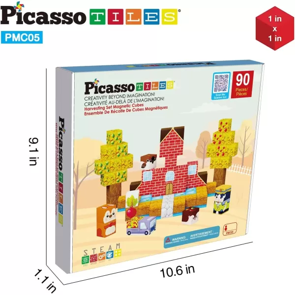 imagePicasso Cubes 1 Fall Autumn Harvest Theme Magnetic Blocks Build Cubes 90 Piece Magnet Tile Construction Building Block Set Sensory Toy Early Education STEM Learning Children Age 3 Boy Girl PMC05Autumn Harvest