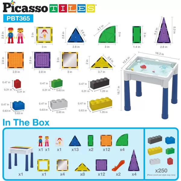 imagePicassoTiles Kids Activity Center Play Table ampamp Study Desk Set Sandbox Water Tight Container Storage Allin1 STEM Toy Kit Playset with 331pc Dual Size Building Bricks Construction Blocks Marble Run316 PCs Magnetic TilesBrickWater Container