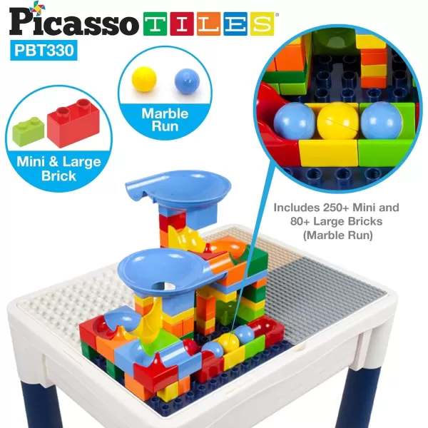 imagePicassoTiles Kids Activity Center Play Table ampamp Study Desk Set Sandbox Water Tight Container Storage Allin1 STEM Toy Kit Playset with 331pc Dual Size Building Bricks Construction Blocks Marble Run331pc BrickWater ContainerMarble Run