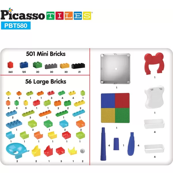 imagePicassoTiles Kids Activity Center Play Table ampamp Study Desk Set Sandbox Water Tight Container Storage Allin1 STEM Toy Kit Playset with 331pc Dual Size Building Bricks Construction Blocks Marble Run581 PCs Table  Storage Bin  Chair Set