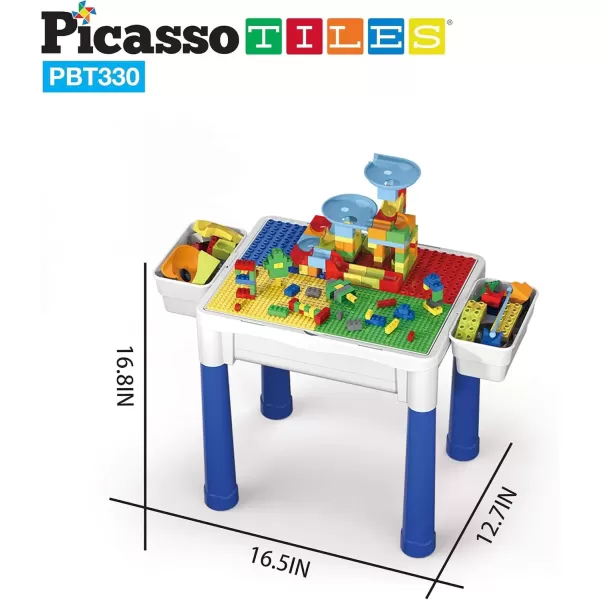 imagePicassoTiles Kids Activity Center Play Table ampamp Study Desk Set Sandbox Water Tight Container Storage Allin1 STEM Toy Kit Playset with 331pc Dual Size Building Bricks Construction Blocks Marble Run331pc BrickWater ContainerMarble Run