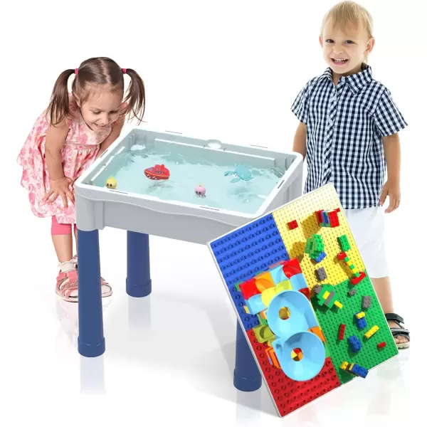 imagePicassoTiles Kids Activity Center Play Table ampamp Study Desk Set Sandbox Water Tight Container Storage Allin1 STEM Toy Kit Playset with 331pc Dual Size Building Bricks Construction Blocks Marble Run331pc BrickWater ContainerMarble Run