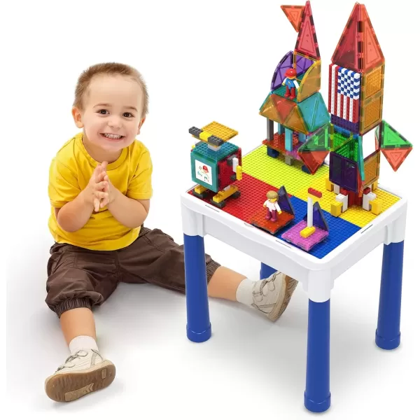 imagePicassoTiles Kids Activity Center Play Table ampamp Study Desk Set Sandbox Water Tight Container Storage Allin1 STEM Toy Kit Playset with 331pc Dual Size Building Bricks Construction Blocks Marble Run316 PCs Magnetic TilesBrickWater Container