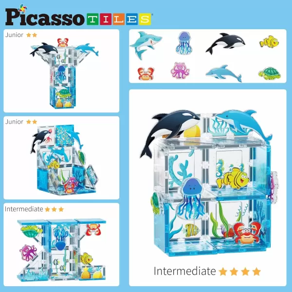 imagePicassoTiles Magnet Tile Building Blocks Marine Animal World Themed Playset with 8 Ocean Character Action Figures Magnetic Tiles STEM Learning Toy Construction Set Toddlers Boys Girls Ages 3 PTQ25Marine Animal World Themed