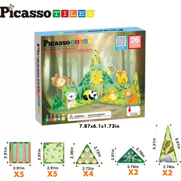 imagePicassoTiles Magnet Tile Building Blocks Marine Animal World Themed Playset with 8 Ocean Character Action Figures Magnetic Tiles STEM Learning Toy Construction Set Toddlers Boys Girls Ages 3 PTQ25Forest Animal Themed