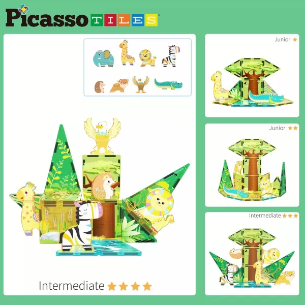 imagePicassoTiles Magnet Tile Building Blocks Marine Animal World Themed Playset with 8 Ocean Character Action Figures Magnetic Tiles STEM Learning Toy Construction Set Toddlers Boys Girls Ages 3 PTQ25Safari Themed