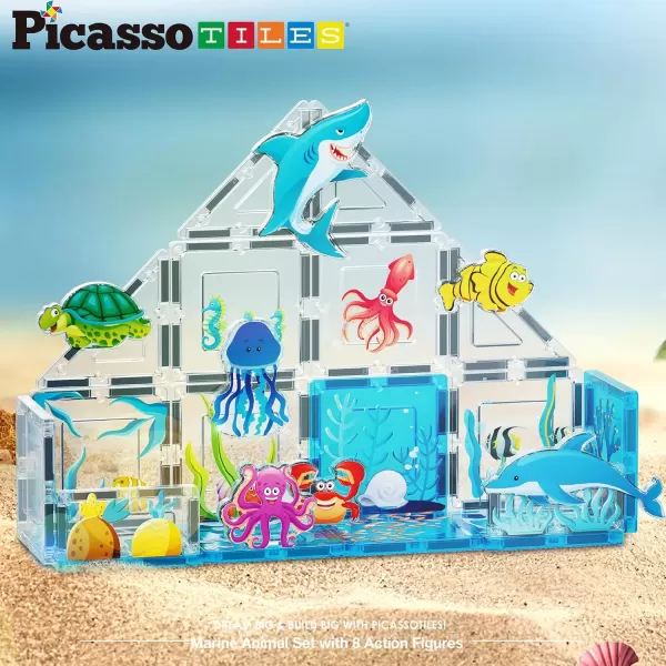 imagePicassoTiles Magnet Tile Building Blocks Marine Animal World Themed Playset with 8 Ocean Character Action Figures Magnetic Tiles STEM Learning Toy Construction Set Toddlers Boys Girls Ages 3 PTQ25Marine Animal World Themed