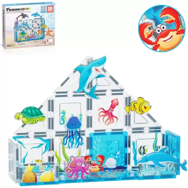 imagePicassoTiles Magnet Tile Building Blocks Marine Animal World Themed Playset with 8 Ocean Character Action Figures Magnetic Tiles STEM Learning Toy Construction Set Toddlers Boys Girls Ages 3 PTQ25Marine Animal World Themed