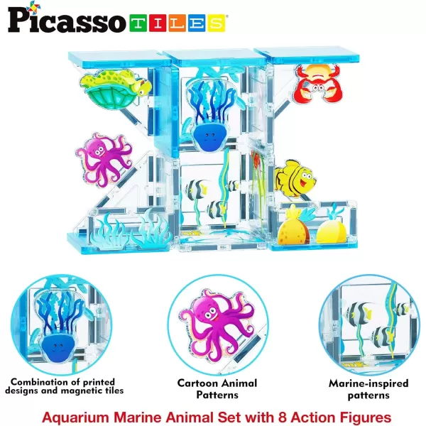imagePicassoTiles Magnet Tile Building Blocks Marine Animal World Themed Playset with 8 Ocean Character Action Figures Magnetic Tiles STEM Learning Toy Construction Set Toddlers Boys Girls Ages 3 PTQ25Marine Animal World Themed