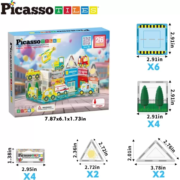 imagePicassoTiles Magnet Tile Building Blocks Metro City Themed Playset with 8 Character Action Figures Magnetic Tiles STEM Learning Early Education Toy Construction Set Toddlers Boys Girls Ages 3 PTQ24