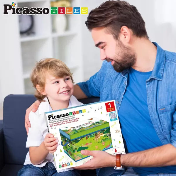 imagePicassoTiles Magnet Tile Toy Organizer Foldable City Theme Storage Bin Box with Lid and Handles Magnetic Tiles Building Blocks STEM Educational Pretend Play Playroom Toys Toddler Kids Ages 3 Up PTA33Forest Animal Theme
