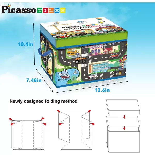 imagePicassoTiles Magnet Tile Toy Organizer Foldable City Theme Storage Bin Box with Lid and Handles Magnetic Tiles Building Blocks STEM Educational Pretend Play Playroom Toys Toddler Kids Ages 3 Up PTA33Foldable City Theme