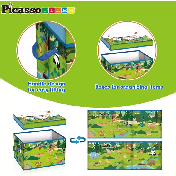 imagePicassoTiles Magnet Tile Toy Organizer Foldable City Theme Storage Bin Box with Lid and Handles Magnetic Tiles Building Blocks STEM Educational Pretend Play Playroom Toys Toddler Kids Ages 3 Up PTA33Forest Animal Theme