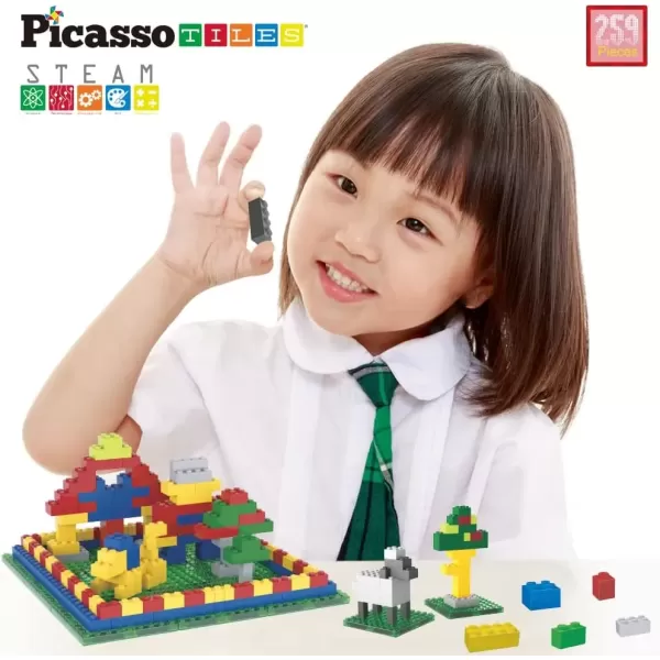 imagePicassoTiles Magnetic Brick Tiles STEM Creative Magnetic Tiles Building Block Set Building Brick Construction Toy Socket Spikes Toys Accessory Educational Imaginative Learning Kit Stacking Set259pc
