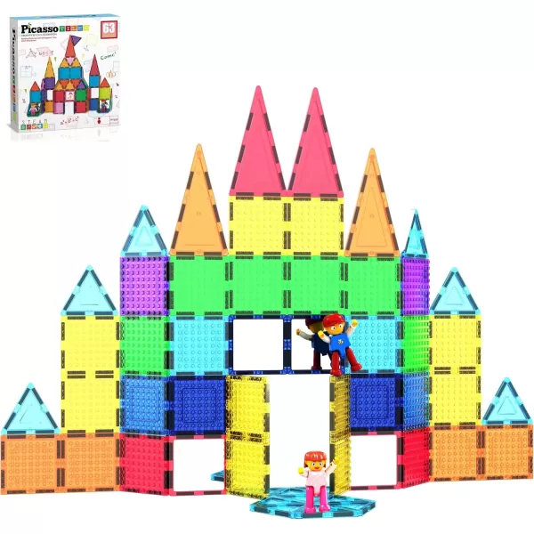 imagePicassoTiles Magnetic Brick Tiles STEM Creative Magnetic Tiles Building Block Set Building Brick Construction Toy Socket Spikes Toys Accessory Educational Imaginative Learning Kit Stacking Set63pc