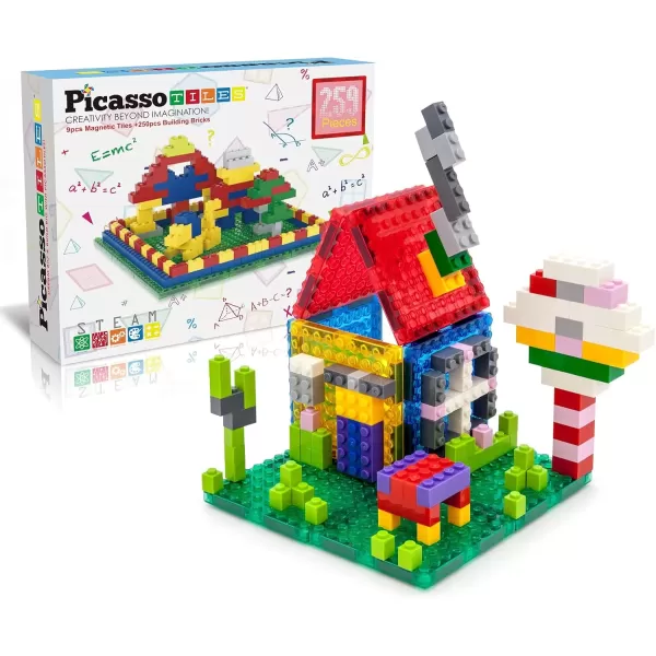 imagePicassoTiles Magnetic Brick Tiles STEM Creative Magnetic Tiles Building Block Set Building Brick Construction Toy Socket Spikes Toys Accessory Educational Imaginative Learning Kit Stacking Set259pc