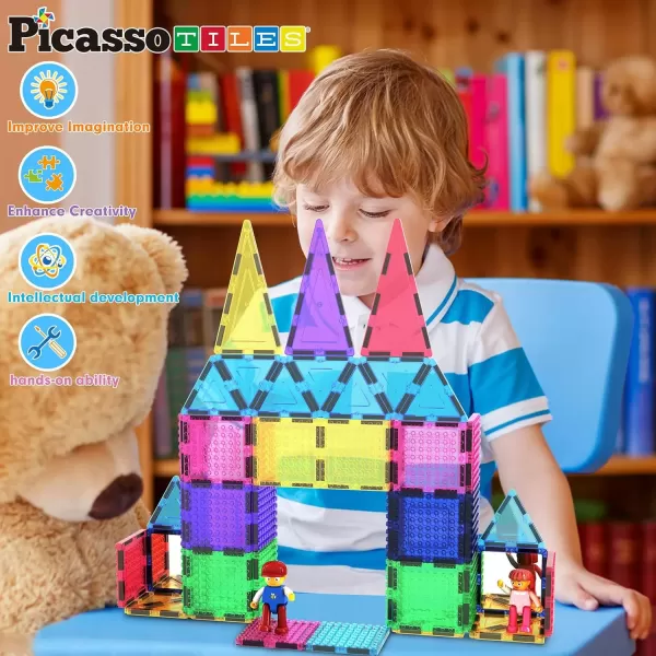imagePicassoTiles Magnetic Brick Tiles STEM Creative Magnetic Tiles Building Block Set Building Brick Construction Toy Socket Spikes Toys Accessory Educational Imaginative Learning Kit Stacking Set63pc