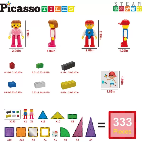 imagePicassoTiles Magnetic Brick Tiles STEM Creative Magnetic Tiles Building Block Set Building Brick Construction Toy Socket Spikes Toys Accessory Educational Imaginative Learning Kit Stacking Set333pc