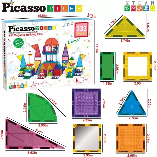 imagePicassoTiles Magnetic Brick Tiles STEM Creative Magnetic Tiles Building Block Set Building Brick Construction Toy Socket Spikes Toys Accessory Educational Imaginative Learning Kit Stacking Set333pc
