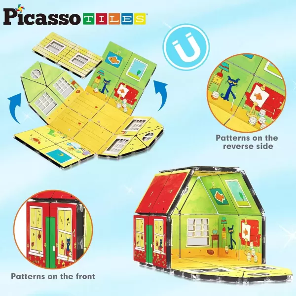 imagePicassoTiles Magnetic Tiles Pete The Cat Home Theme Building Blocks Double Sided Printing Toddler Magnet Toys Education STEM Learning Kit Construction Brain Development Preschool Kid Game Boy Girl 3