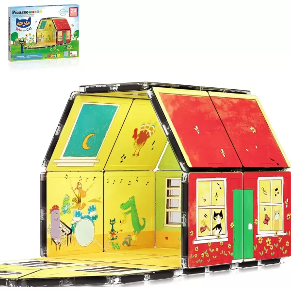 imagePicassoTiles Magnetic Tiles Pete The Cat Home Theme Building Blocks Double Sided Printing Toddler Magnet Toys Education STEM Learning Kit Construction Brain Development Preschool Kid Game Boy Girl 3