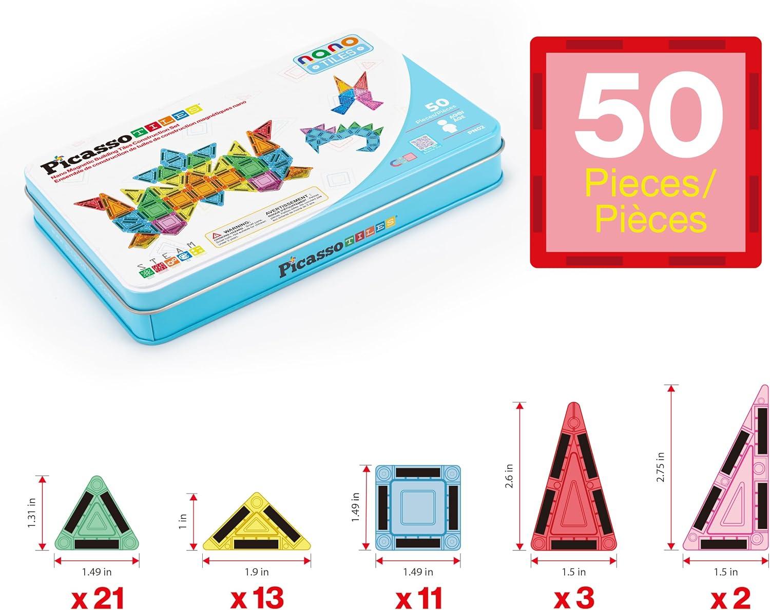 imagePicassoTiles 60 pcs Mini Magnetic Tiles Magnet Toys TravelFriendly OnTheGo Building Blocks for Kids Compact Lightweight Creative playset Preschool Montessori Early Learning STEM Kids Toy Ages 350pcs Mini With Case