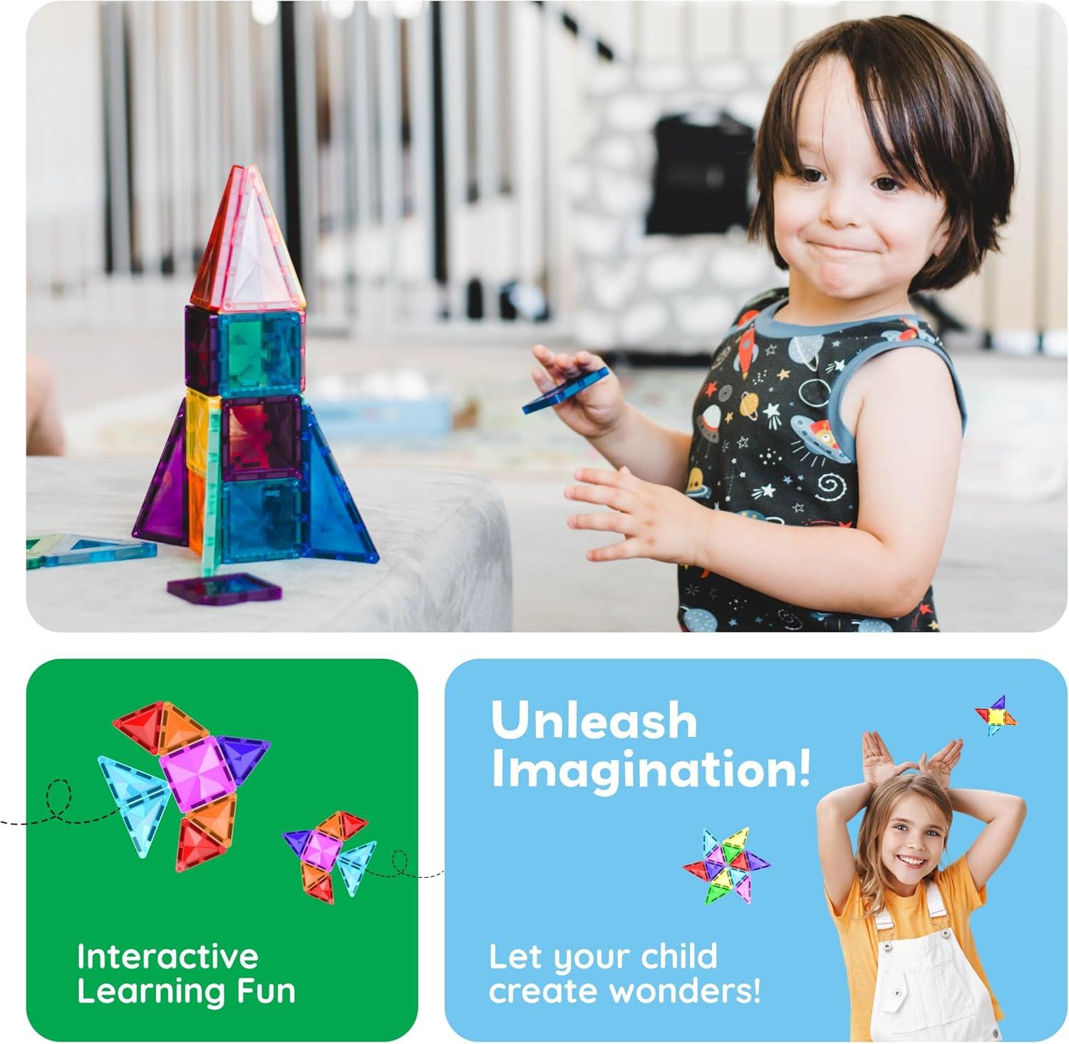 imagePicassoTiles 60 pcs Mini Magnetic Tiles Magnet Toys TravelFriendly OnTheGo Building Blocks for Kids Compact Lightweight Creative playset Preschool Montessori Early Learning STEM Kids Toy Ages 360pcs Mini