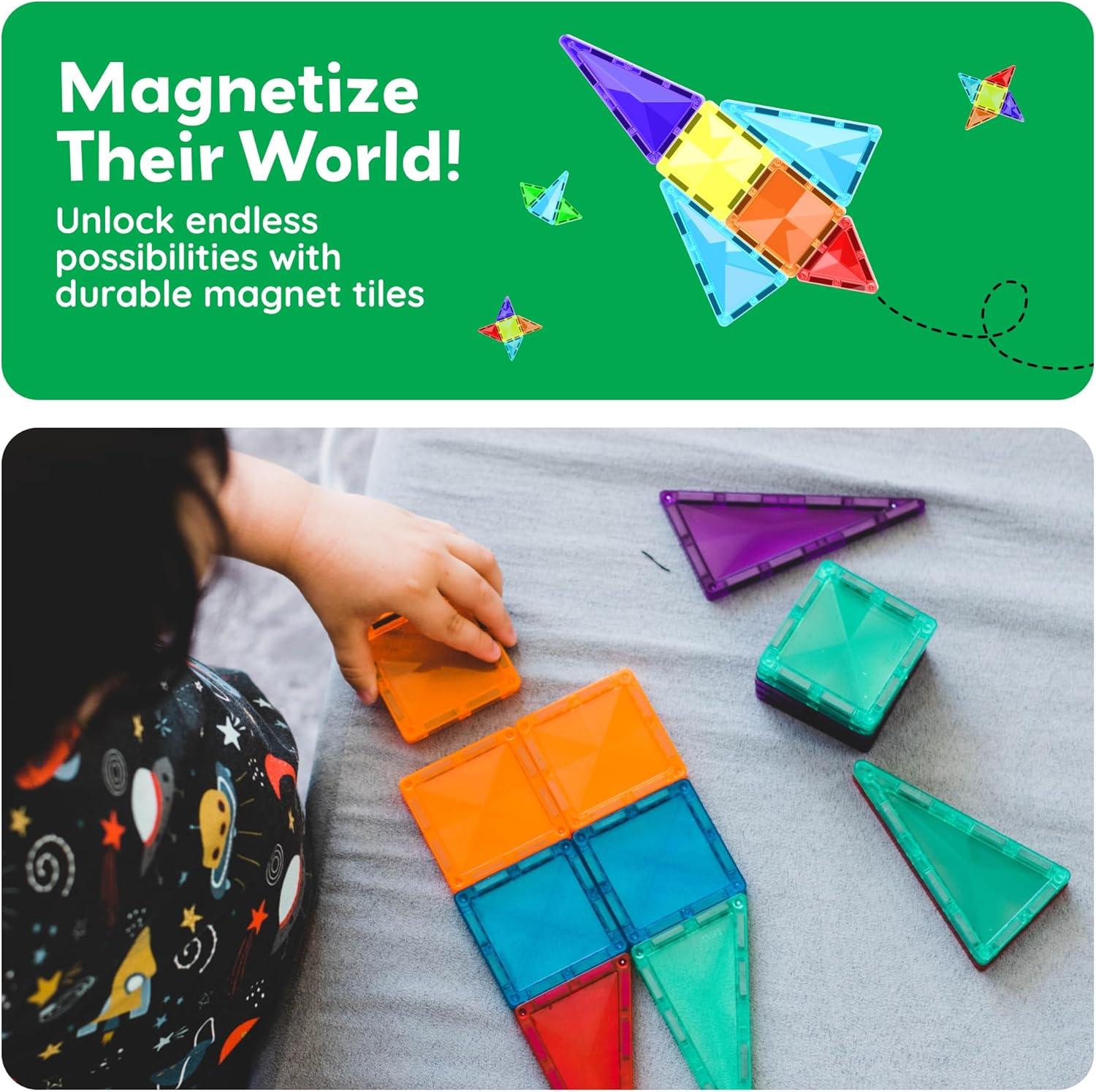 imagePicassoTiles 60 pcs Mini Magnetic Tiles Magnet Toys TravelFriendly OnTheGo Building Blocks for Kids Compact Lightweight Creative playset Preschool Montessori Early Learning STEM Kids Toy Ages 360pcs Mini
