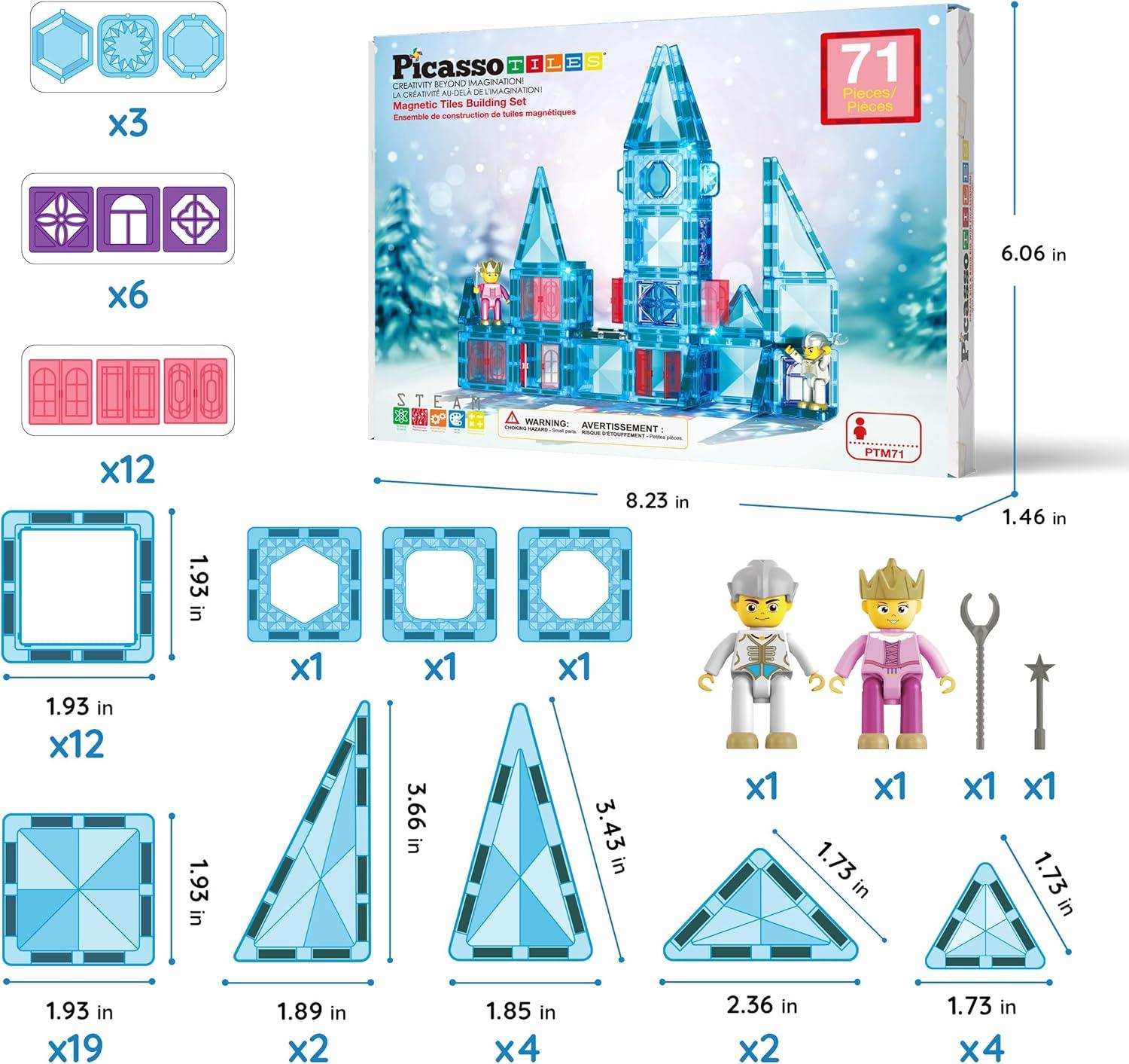 imagePicassoTiles 60 pcs Mini Magnetic Tiles Magnet Toys TravelFriendly OnTheGo Building Blocks for Kids Compact Lightweight Creative playset Preschool Montessori Early Learning STEM Kids Toy Ages 371pcs Mini With 2 Action Figures