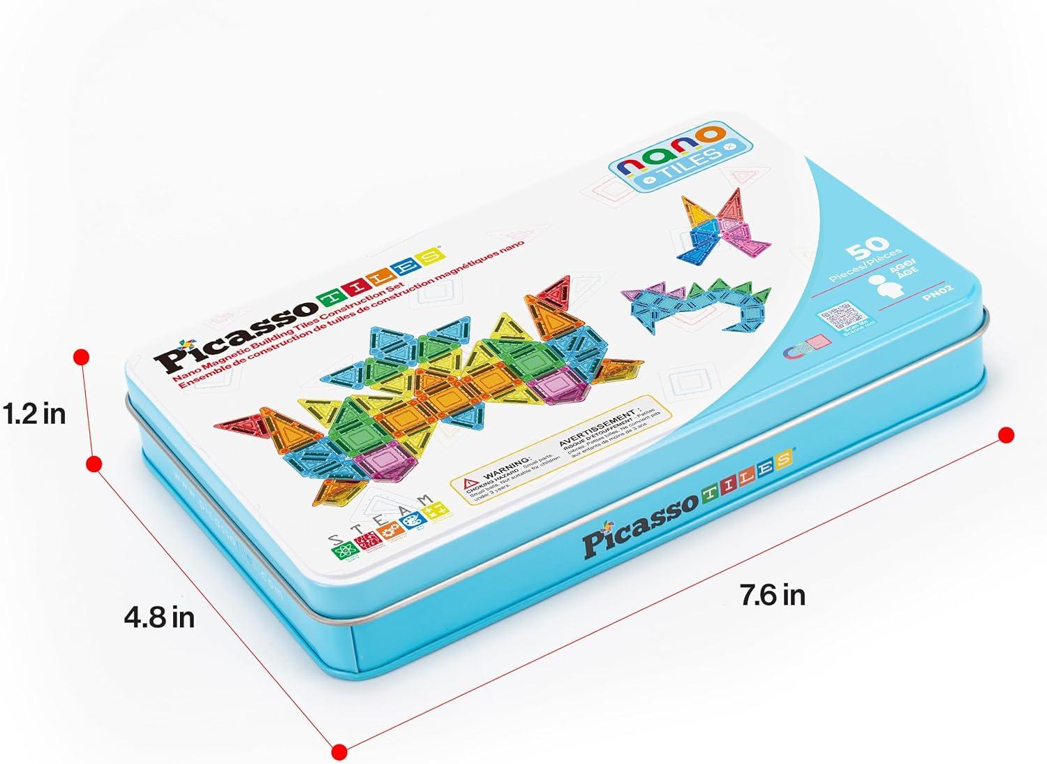 imagePicassoTiles 60 pcs Mini Magnetic Tiles Magnet Toys TravelFriendly OnTheGo Building Blocks for Kids Compact Lightweight Creative playset Preschool Montessori Early Learning STEM Kids Toy Ages 350pcs Mini With Case