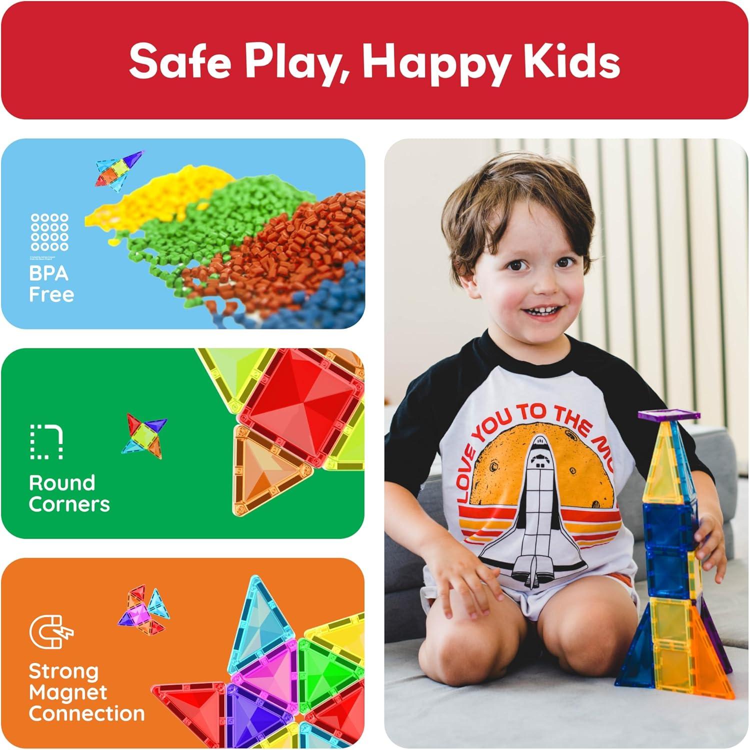 imagePicassoTiles 60 pcs Mini Magnetic Tiles Magnet Toys TravelFriendly OnTheGo Building Blocks for Kids Compact Lightweight Creative playset Preschool Montessori Early Learning STEM Kids Toy Ages 360pcs Mini