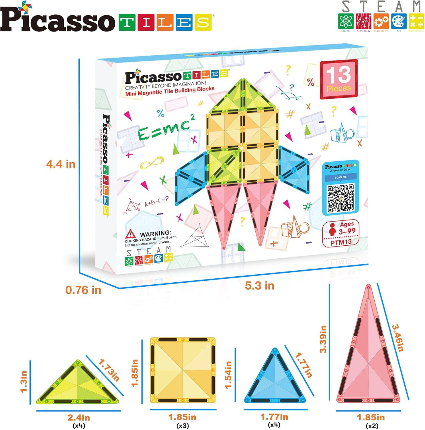 imagePicassoTiles 60 pcs Mini Magnetic Tiles Magnet Toys TravelFriendly OnTheGo Building Blocks for Kids Compact Lightweight Creative playset Preschool Montessori Early Learning STEM Kids Toy Ages 313pcs Mini