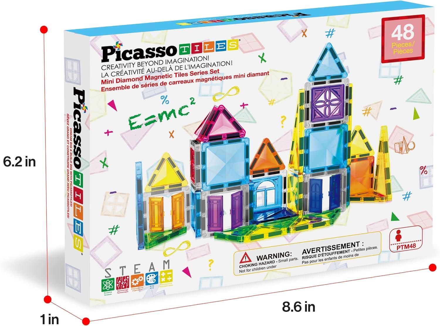 imagePicassoTiles 60 pcs Mini Magnetic Tiles Magnet Toys TravelFriendly OnTheGo Building Blocks for Kids Compact Lightweight Creative playset Preschool Montessori Early Learning STEM Kids Toy Ages 348pcs Mini With Windows and Doors