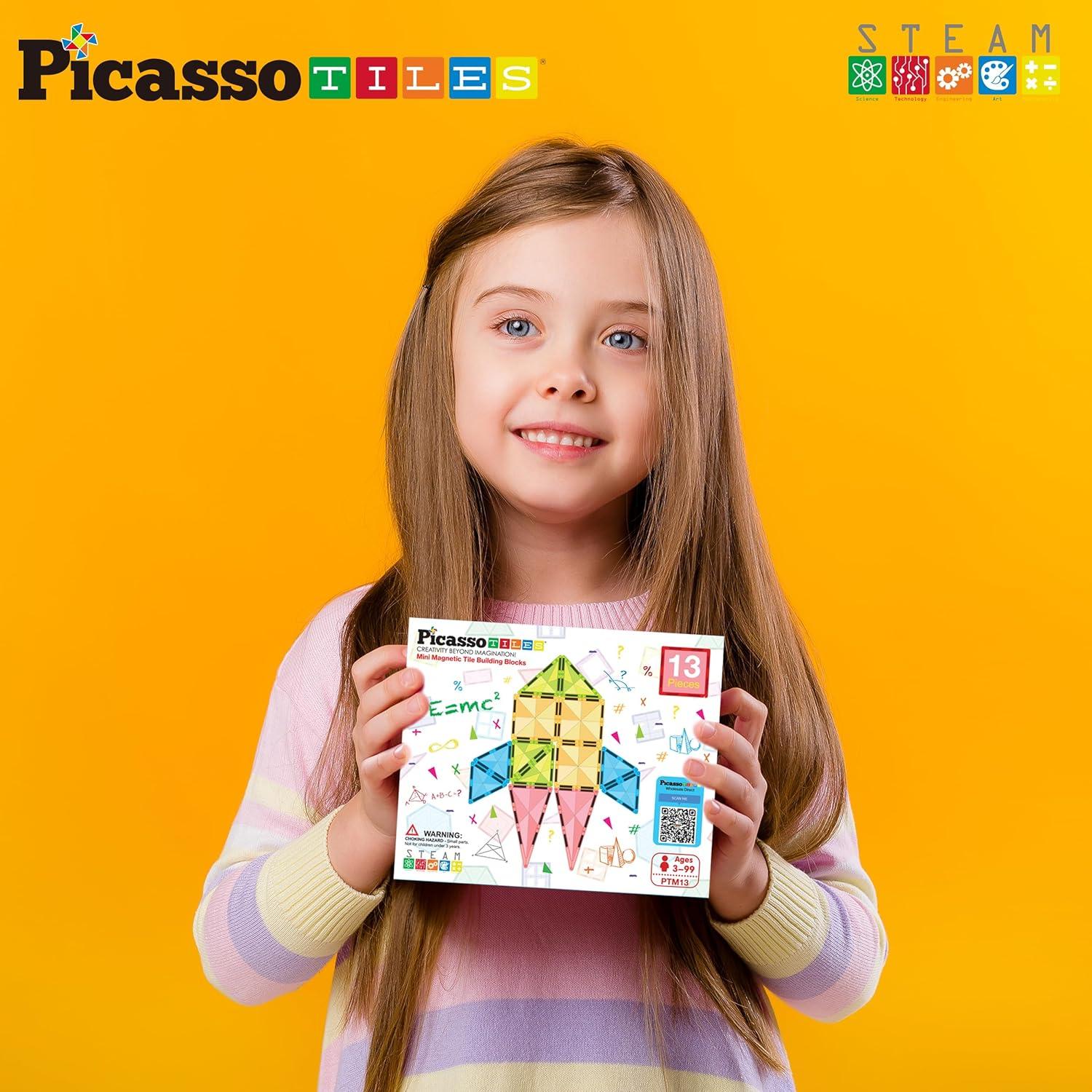 imagePicassoTiles 60 pcs Mini Magnetic Tiles Magnet Toys TravelFriendly OnTheGo Building Blocks for Kids Compact Lightweight Creative playset Preschool Montessori Early Learning STEM Kids Toy Ages 313pcs Mini