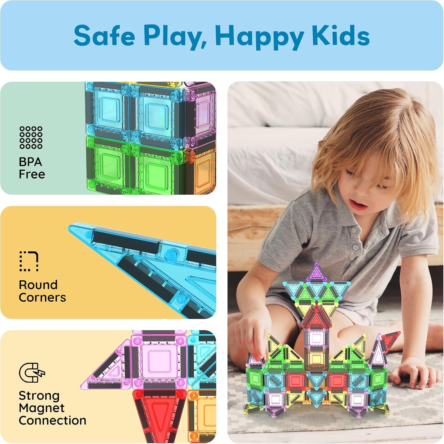 imagePicassoTiles 60 pcs Mini Magnetic Tiles Magnet Toys TravelFriendly OnTheGo Building Blocks for Kids Compact Lightweight Creative playset Preschool Montessori Early Learning STEM Kids Toy Ages 350pcs Mini With Case