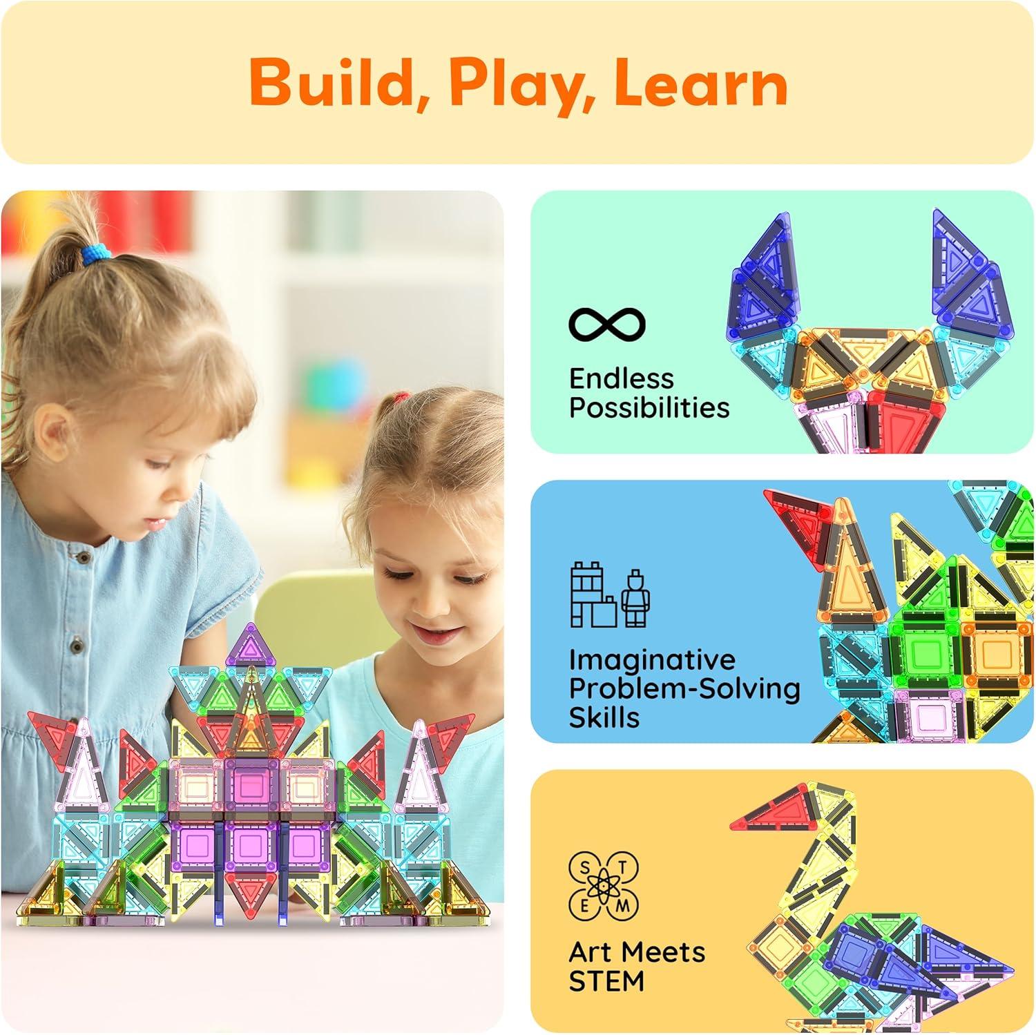 imagePicassoTiles 60 pcs Mini Magnetic Tiles Magnet Toys TravelFriendly OnTheGo Building Blocks for Kids Compact Lightweight Creative playset Preschool Montessori Early Learning STEM Kids Toy Ages 350pcs Mini With Case